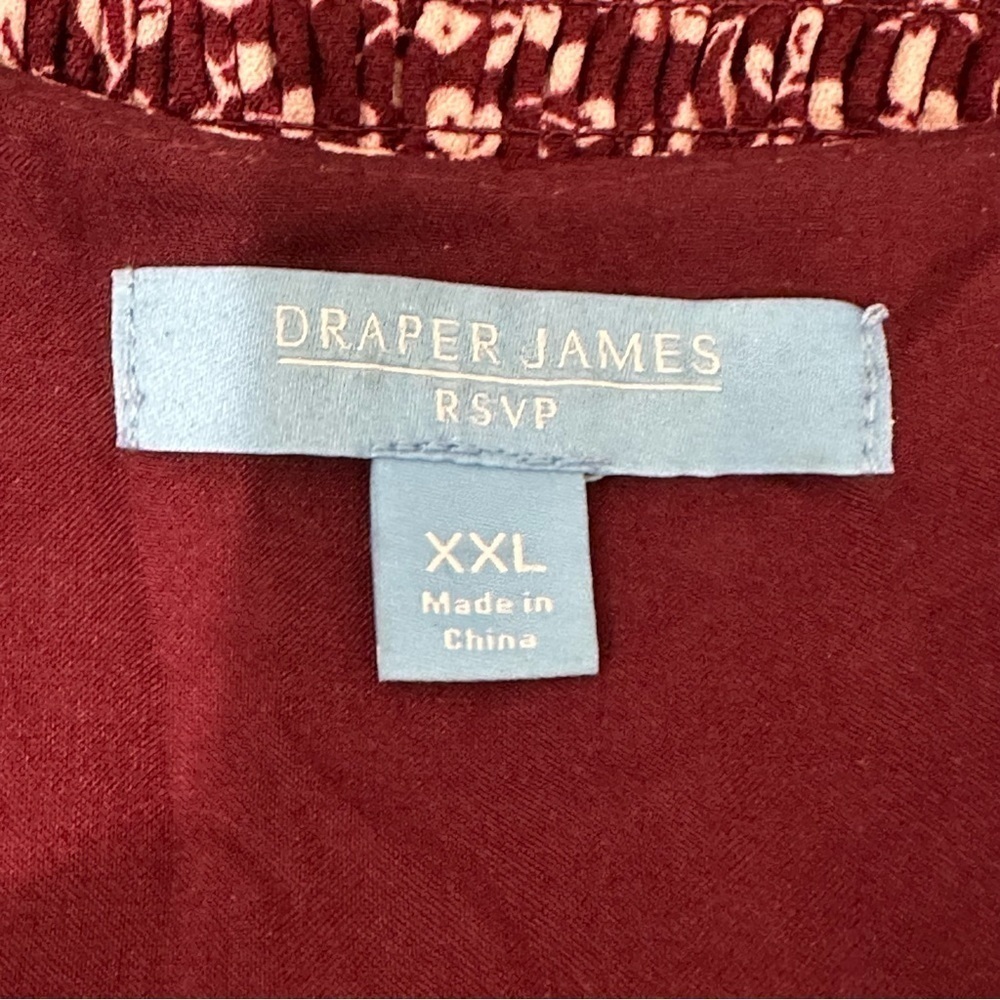 Draper James Surplus Neckline Vine Print Wine Red Dress Bishop Sleeve - Picture 6 of 8